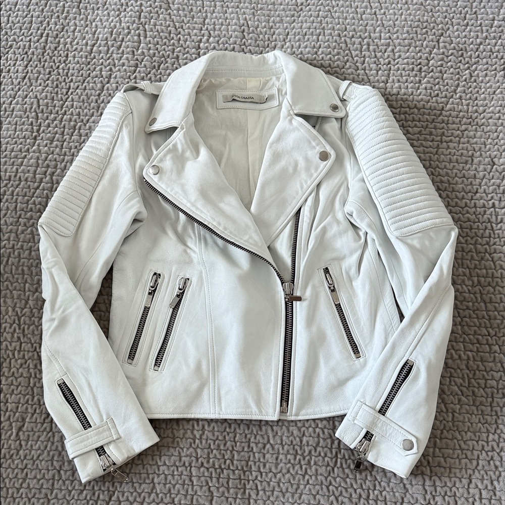 Stylish Women White Leather Biker Jacket